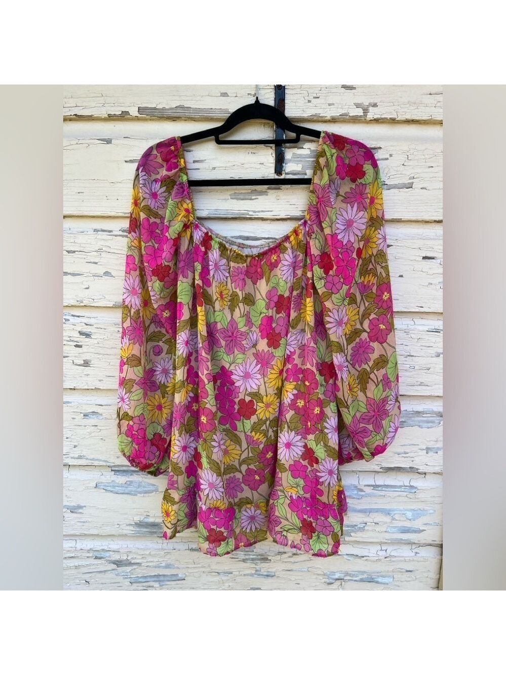 Show Me Your MuMu Briar Carnaby Floral Flower Power Retro Sheer Mini Dress S New - Picture 3 of 8